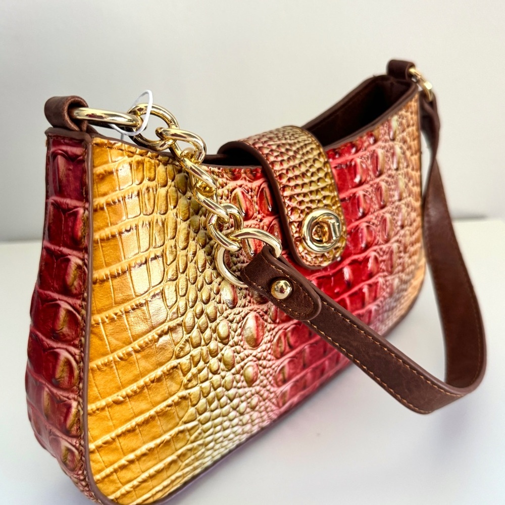 Elegant Multicolor Croc-Embossed Shoulder Bag - Picture 1 of 10